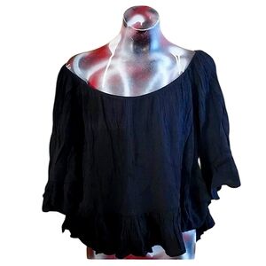 Ambiance Black Relaxed Ruffled Blouse NWOT SIZE MEDIUM